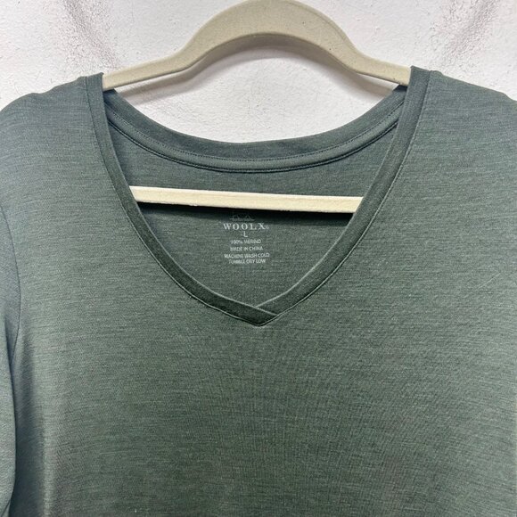 Woolx Womens Long-Sleeve V-Neck Shirt L 100% Merino Wool Green Lightweight Soft - Picture 5 of 6